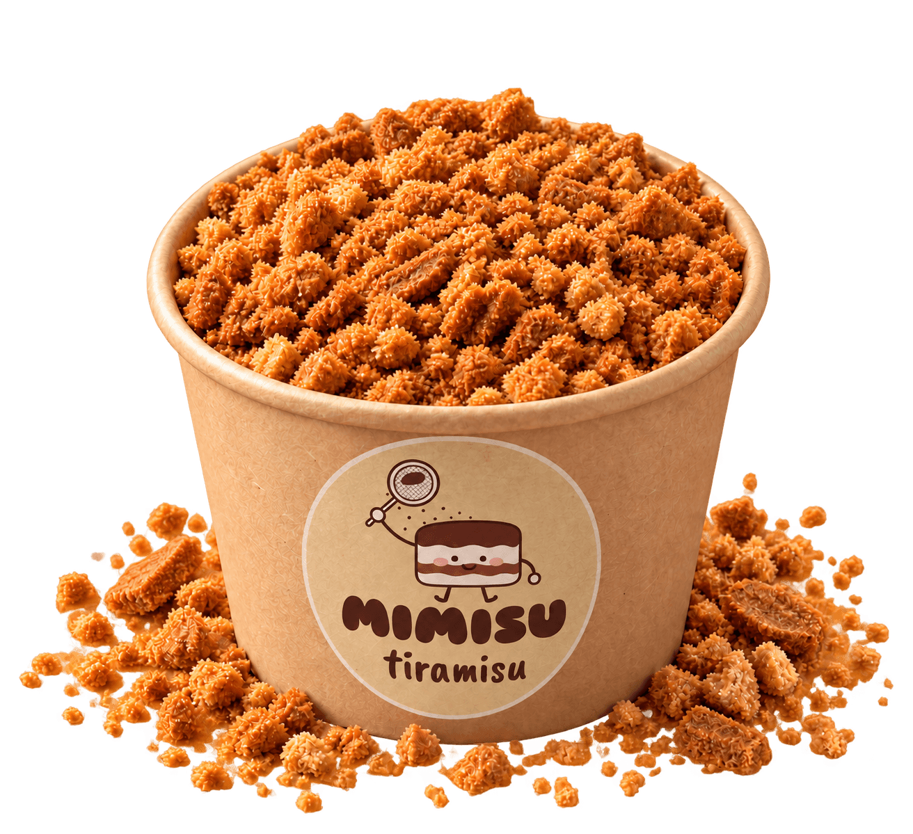 MIMISU Biscoff tiramisu in a natural kraft-paper cup with golden biscuit crumbs